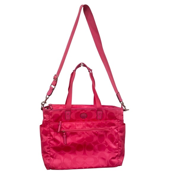 Coach Signature C Pink Nylon Shoulder Bag Convertible Strap12x16x6 preloved - Picture 3 of 13